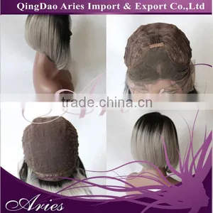 SHORT BOB STRAIGHT LACE FRONT WIG SYNTHETIC HAIR BLACK AND GRAY COLOR thumbnail-3