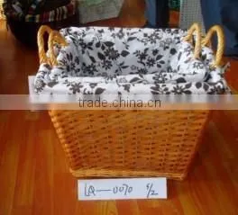 2 Pcs Each of Set Wholesale Cheap Square High Quality Wicker Home Storage Basket With Side Handles and Fabric Liner thumbnail-1