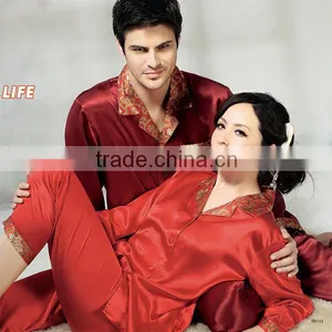 Brands Fashion Couple 100 Red Silk Pajamas for Couple thumbnail-1