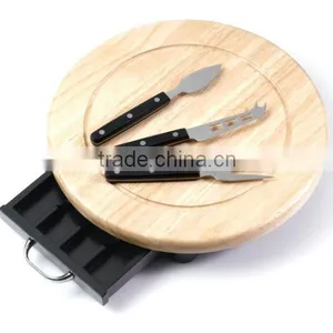 Round Wooden Cheese Board With Drawer thumbnail-1