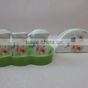 New Ceramic Complete Table Servicing Condiment Set With Salt & Pepper Shaker +toothpick+napkin Holder thumbnail-1