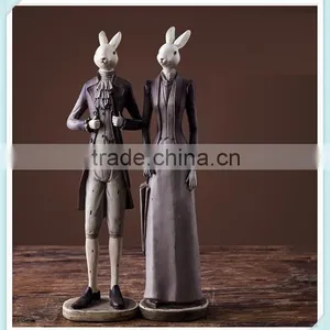 Resin Rabbit Lady and Sir Statue Gentleman Unique Rabbit Figurine for Home Decor thumbnail-1
