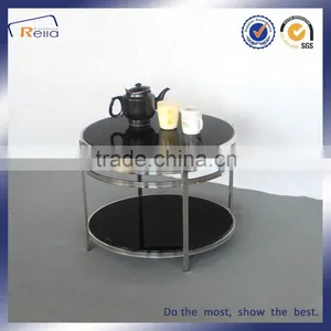 ROUND STAINLESS BLACK MORDEN ART TEMPERED GLASS COFFEE TABLE DOUBLE LAYER GLASS FUNKY CLASSIC TABLE thumbnail-1