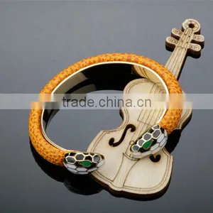 2016 New Arrival Stainless Steel Gold Plated Bracelet Jewelry Women Vintage Leather Bangle thumbnail-3