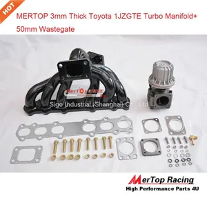 MERTOP RACE 3mm Thick Black Coated Top Mount T3 Turbo Manifold For Toyota Supra 1JZGTE 1JZ JZA70 MK3 1989-1993+50mm Wast thumbnail-1