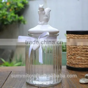 Glass Storage Jar With White Decorative Ceramic Squirrel Lid thumbnail-1