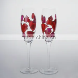 10oz Hand Painted Champagne Flute Wine Glass With Clear Long Stem for Valentine's Day thumbnail-2