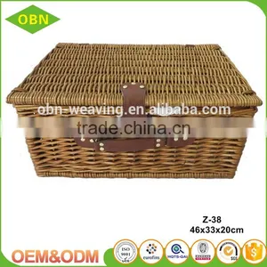 Customized Handmade Nature Insulating Interlayer Empty Mini Willow Wicker Picnic Basket Set for 2 Person thumbnail-2