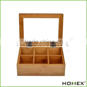 Hot Sale Bamboo Tea Box Bag Storage Box With 6 Divide /Homex_Factory thumbnail-2