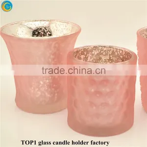 Embossed Design Wonderful Fuchsia Pink Vintage Glass Candle Holder thumbnail-1