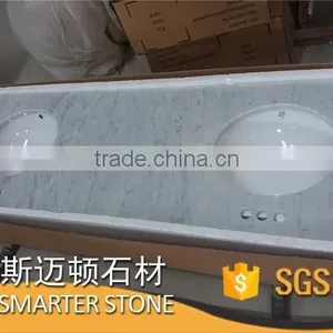 White Carrara Bathroom Vanity With Double Oval Sink thumbnail-1