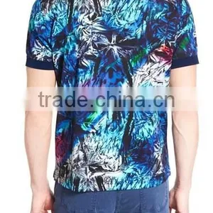 Custom Made Clothing Manufactures Mens Short Sleeve Polo Shirt With All Over Floral Print Polo With Rib Collar thumbnail-2