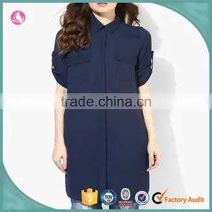 Woman Longline Latest Dress Shirt Design Blank Wholesale Dress Shirts thumbnail-1