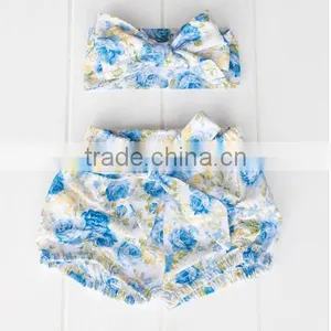 Baby Girl Cotton Bloomer Summer Dress Floral Print Fabric Bloomer Match Headband Wholesale China Factory thumbnail-3