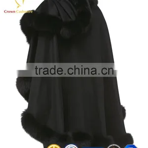 Ladies New Style Winter Wholesale Cashmere Poncho With Rabbit Fur Poncho thumbnail-1