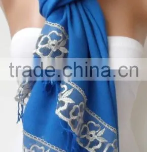French Lace Socks Blue Pashmina Shawls for Bridesmaids Socks Blue Pashmina With Gray Lace Women Wedding Shawls Fashion Gifts Bri thumbnail-5