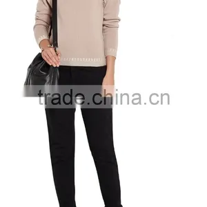 Antique-Rose 100% Cashmere Loose Crew Neck Women Chinese Sweater With Inverted Triangle Stiching on Back thumbnail-4