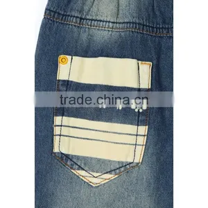 2016 Light Blue Contrast Color Latest Designer Printing Pocket Kids Printed Jeans With Roll Hem thumbnail-3