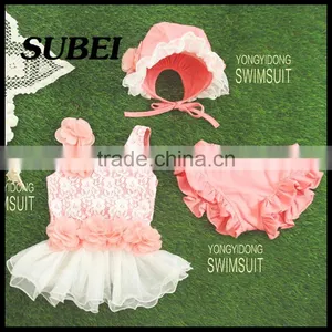 The New Children's Swimwear Girls Lace Flowers Swimwear Three-piece Swimsuit With Swimming Cap thumbnail-2