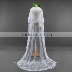 2017 Wholesale Wholesale White Wedding Lace Bridal Veils Fashionable Long Tulle HL09 thumbnail-4