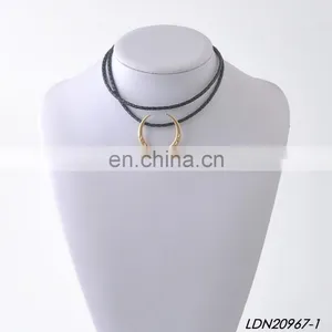 Fashion Gold Crescent Necklace Bohemian Handmade Leather Necklace Minimalist Necklace thumbnail-5