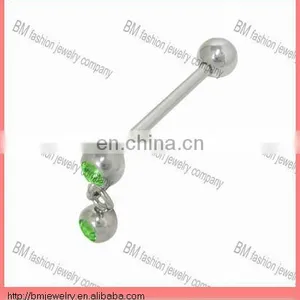 Stainless Steel Tongue Babell With Crystal Tongue Ring Body Piercing Jewelry thumbnail-1