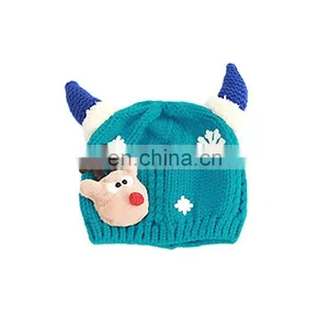New Style Toddler Kids Cartoon Christmas Elk Horn Crochet Knitted Reindeer Hat thumbnail-4