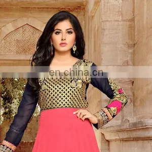 Peach Colored Georgette Anarkali Suit. thumbnail-2