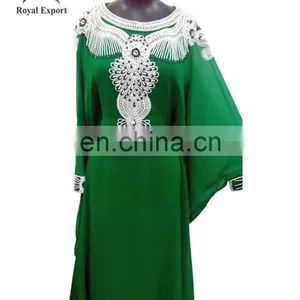 Real Sample Handmade Round-neck Beaded Crysal Sexy Green Evening Dresses Indian Beaded Kaftan thumbnail-1