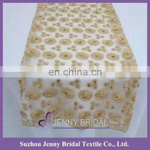 TR019A Jenny Bridal Gold Sequin Embroidered Wedding Table Runners thumbnail-2