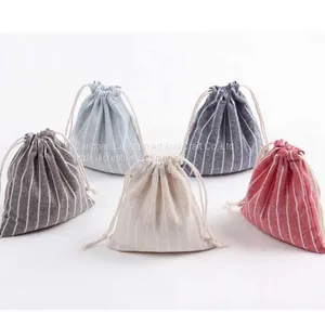 Stripe Cotton Linen Drawstring Candy Storage Bag Eco Gift Pouch thumbnail-1