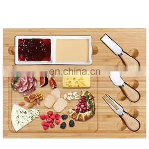 New Design Household Kitchen Rectangle Cheese Board With 3 Stainless Steel Knife Cutting Board Bamboo thumbnail-1