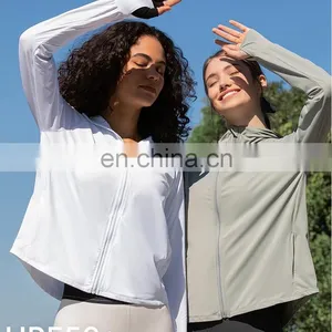 Custom Logo Outdoor Training Sportswear Hoodie Jacket Thumb Hole Sun Protection Clothing Yoga Gym Jacket For Women Workout Wear thumbnail-5