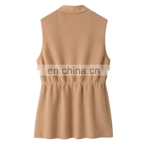Best Quality 100% Cashmere Sleeveless Cardigan Sweater for Women Solid Color Elegant Long Spring Style Front Logo thumbnail-2