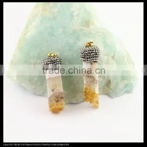 LFD-0085P ~ Wholesale Natural Topaz Quartz Druzy Drusy Pendant Pave Crystal Rhinestone Cap Charm Pendants Necklace Jewelry thumbnail-1