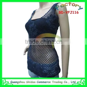 Blue Colour Knit Lace New Design Blouse for Yong Lady thumbnail-1