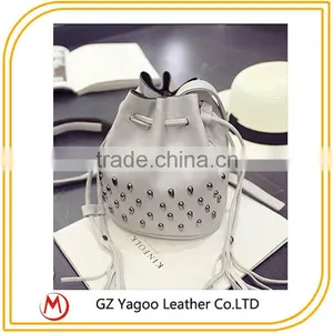 2016 HOT Leather Drawstring Bucket Bag Rivet Messenger Bag thumbnail-4