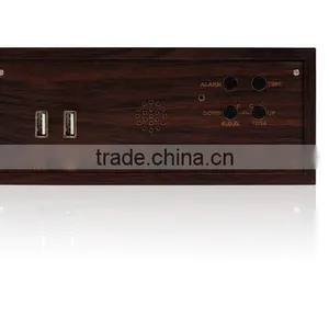 Wireless Charger+Clock+Alarm+Thermometer,New Style Wood Bluetooth Speaker thumbnail-6