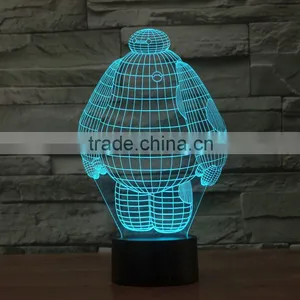 Wholesale Baymax LED 3D Illusion Night Light Lamp, Acrylic Decorative With 7 Colors Multicor Changing thumbnail-6