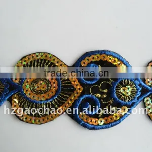Superb Gold Sequin Velvet Embroidery Lace Hand Trimming thumbnail-1