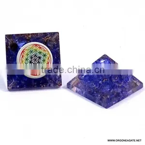 Indigo Onyx Baby Orgone Pyramid With Energy Flower Of Life | Orgonit Agate thumbnail-1