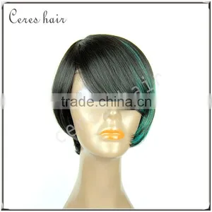 Ombre Green Full Lace Wigs Human Hair Wholesale Two Tone Lace Front Short Bob Wigs With Bangs thumbnail-1