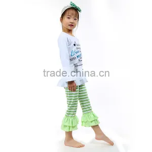 Persnickety Remake Children Boutique Clothing Set Kid Green Stripe Ruffle Pants Outfits for Girls Clothing Sets thumbnail-2