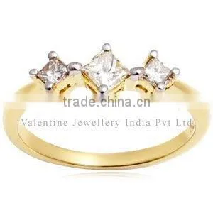 Three Stone Diamond Ring, Princess Diamond Ring thumbnail-1