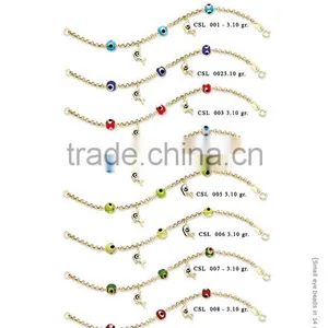 14K Solid Gold Turkish Evil Eye Bead Charm Amulet Dolphin Bracelet for Chid thumbnail-1