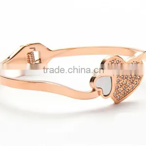 Classic Tricolor Stainless Steel Open Crystal Bangle Heart Jewelry Wedding for Women thumbnail-3