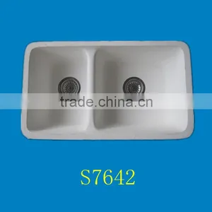 Cultured Marble Double Bowl Kitchen Sink, Acrylic Resin Double Sink thumbnail-1