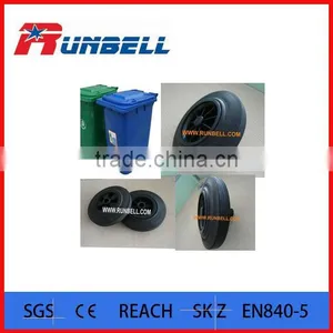 8" Black Rubber Trash Bin Wheel and Matchable Axle thumbnail-1