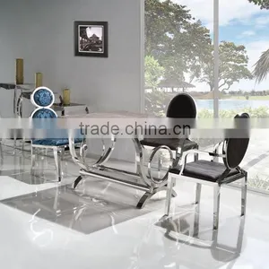 Long Size Marble Top Stainless Steel Dining Table TH281 thumbnail-2