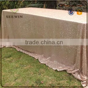 Elegant Wedding 100% Polyester Champagne Sequin Wedding Table Cloth Sequin Table Overlay thumbnail-3